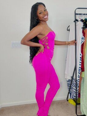Ruched Cut-Out Fuchsia Jumpsuit - Fashion Nova